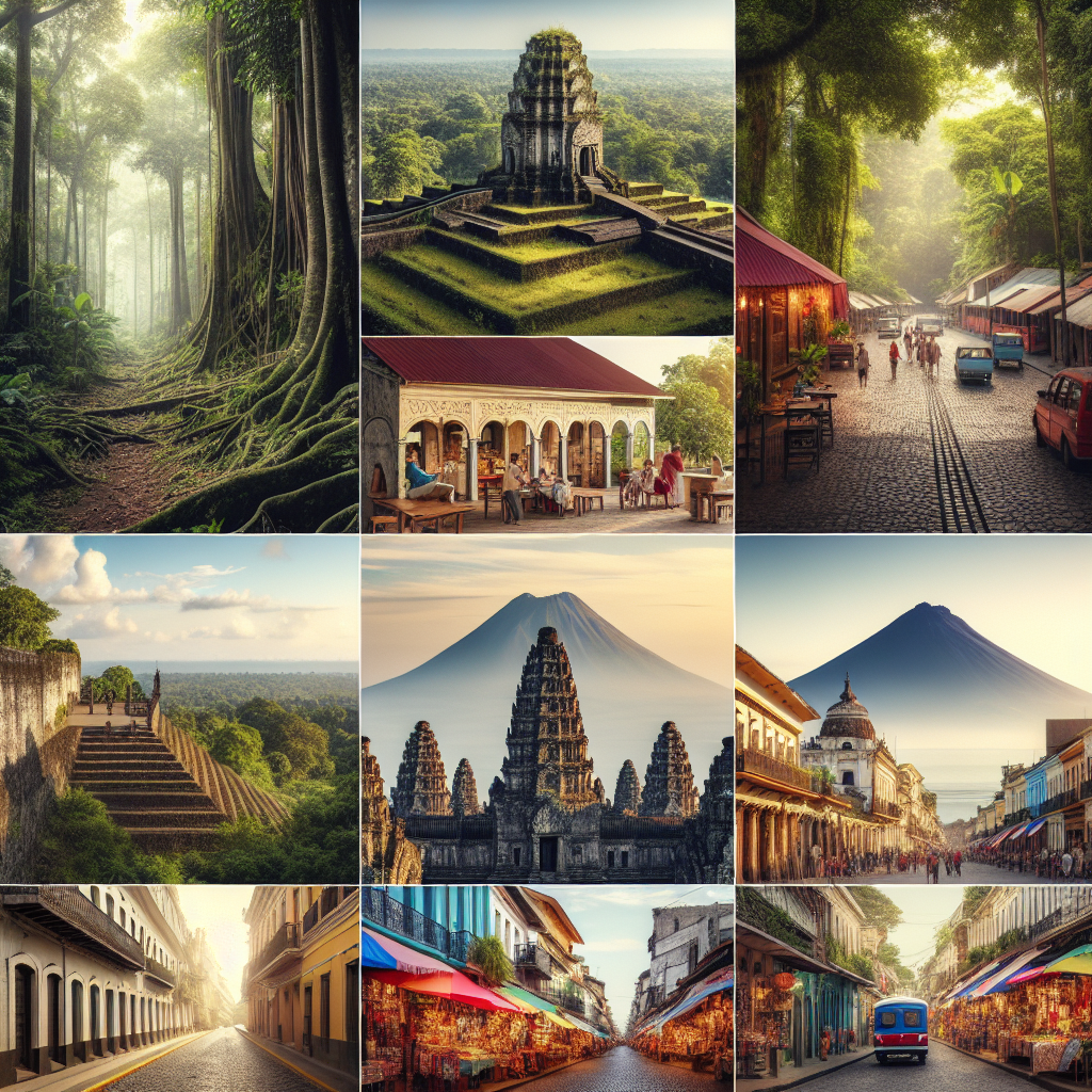 Smart Budget Travel Tips to Explore the World A vibrant collage showing different budget-friendly travel destinations such as Southeast Asia, Eastern Europe, and Central America, highlighting exotic landscapes and cultural landmarks.