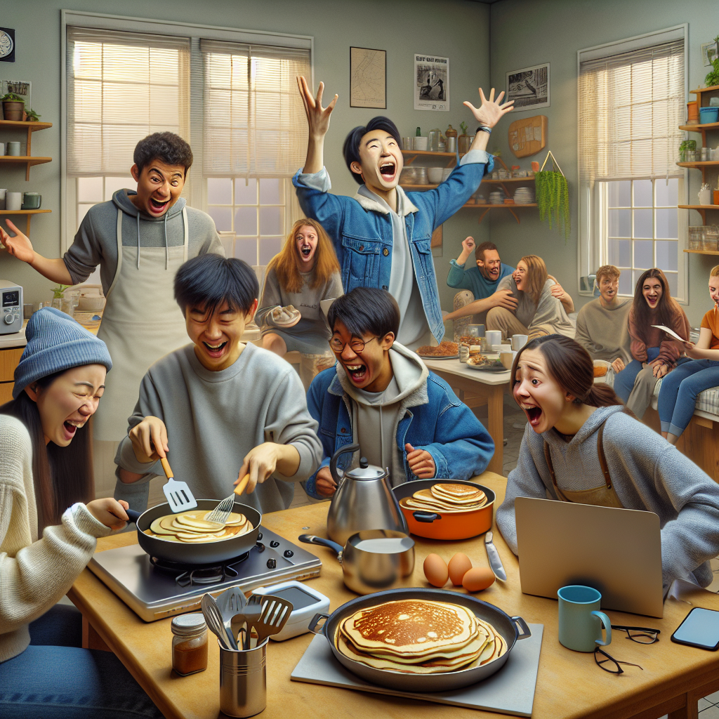 Ultimate Budget Travel Tips for Students A cozy hostel or shared accommodation setting with students socializing, cooking together, and using a laptop to arrange plans.